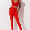 Front View Lulu Paper Bag High Waist Cigarette Pants in Orange