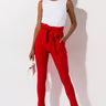 Front View Lulu Paper Bag High Waist Cigarette Pants in Red