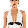 Front View Luma Low V Neck Halter Blouse With Belt