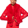 Front View Luna Crop Jacket With Fur Collar In Red