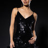 Front View Luna Fur Trim Sleeveless Sequin Mini Dress