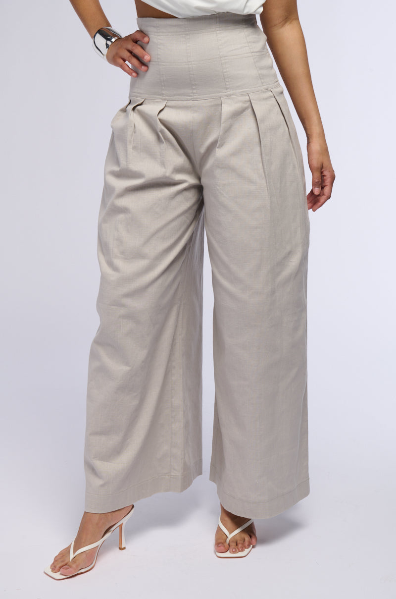 Front View Luna High Waisted Wide Leg Linen Trouser 6
