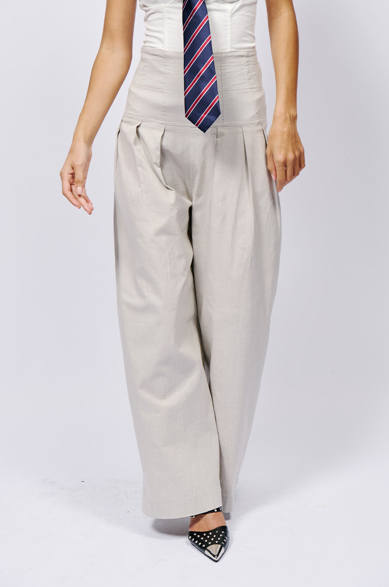 Front View Luna High Waisted Wide Leg Linen Trouser 0