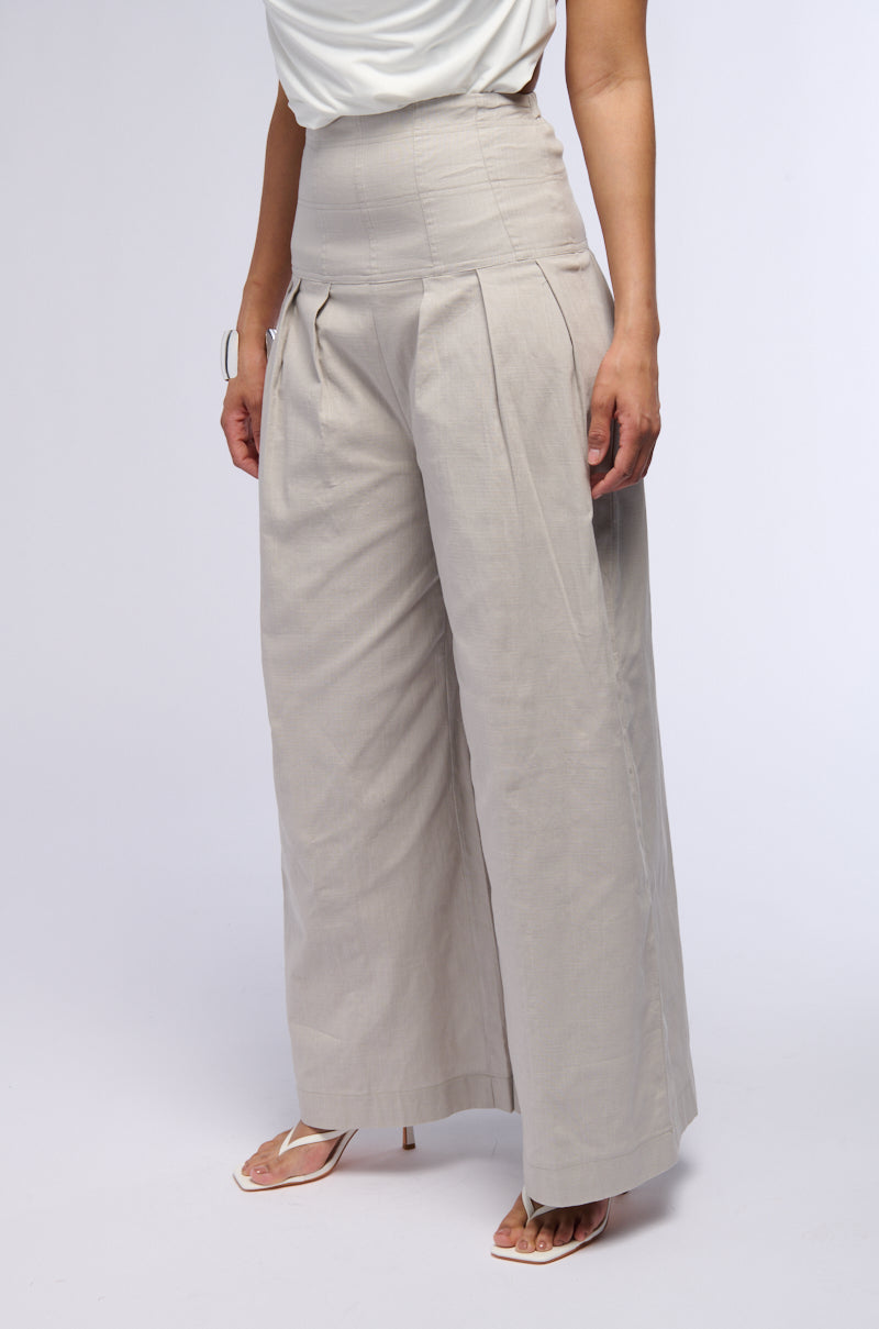 Side View Luna High Waisted Wide Leg Linen Trouser 7