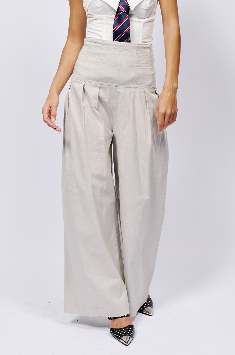 Side View Luna High Waisted Wide Leg Linen Trouser 1