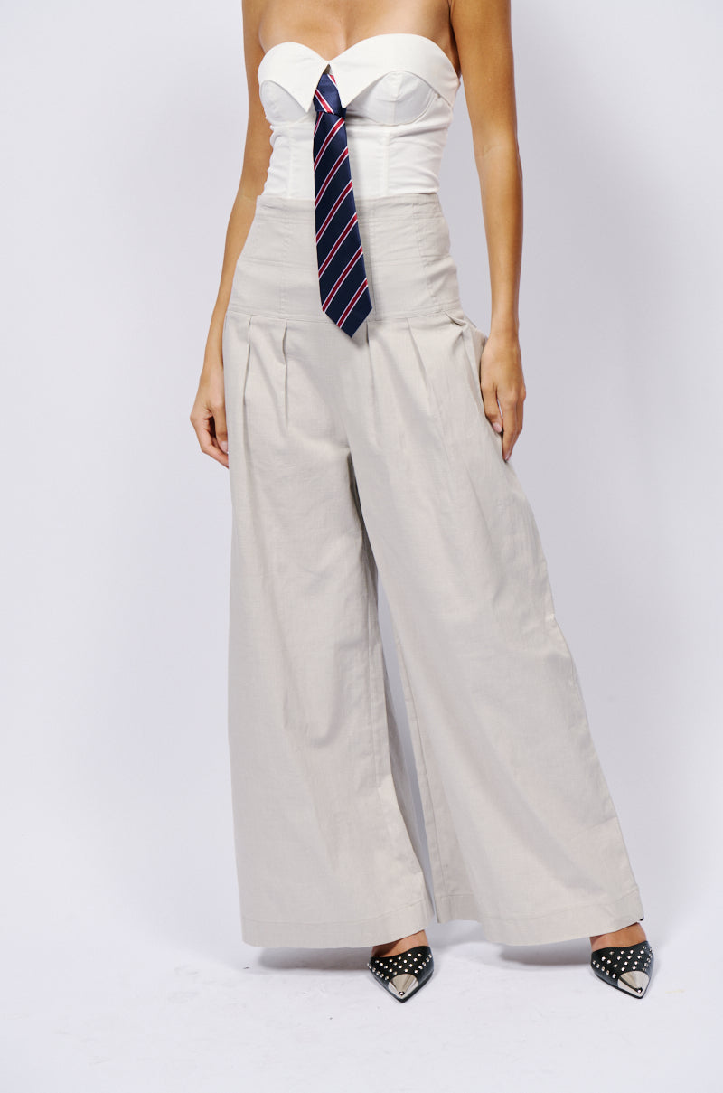 Back View Luna High Waisted Wide Leg Linen Trouser 2