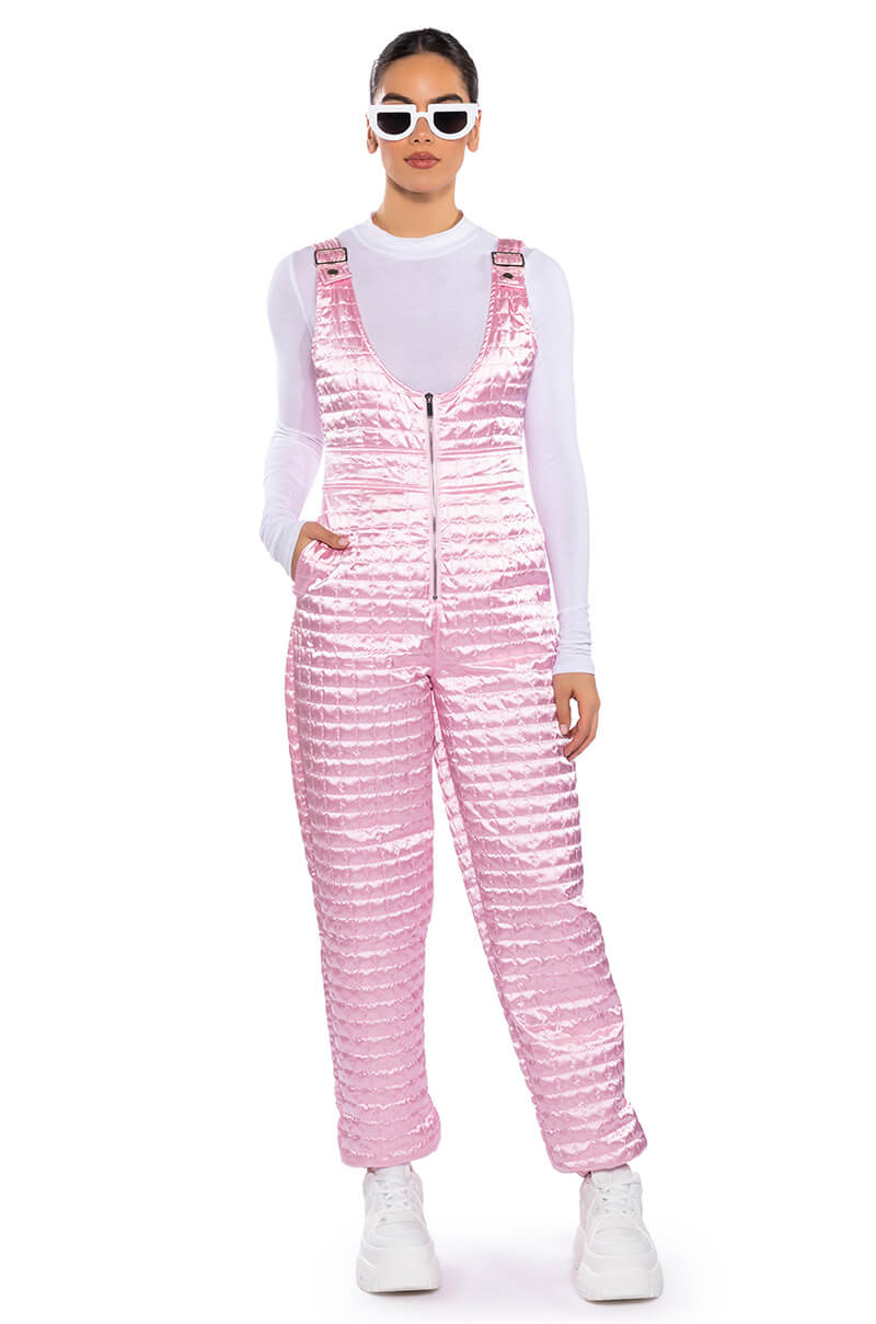 Front View Lush Quilted Satin Sleeveless Jumpsuit