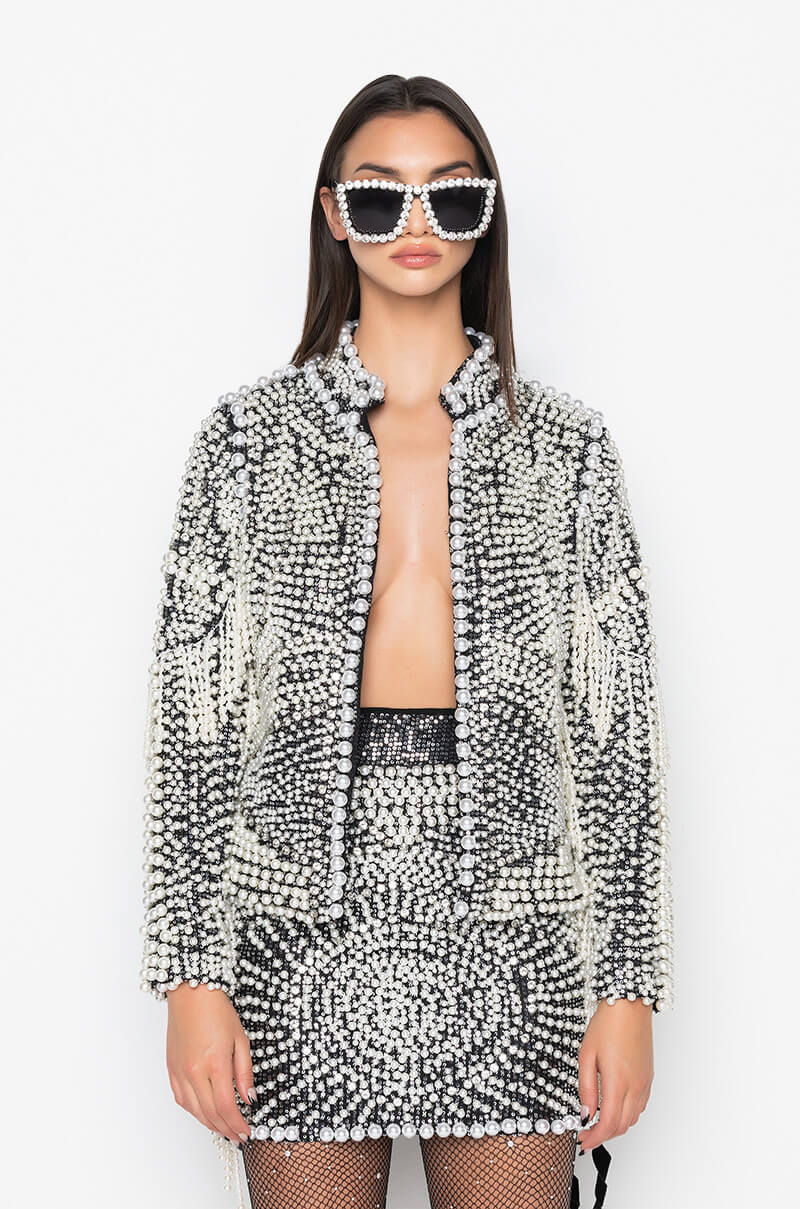 Back View Luxe All Over Pearl Alix Jacket