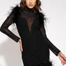 Front View Luxe Bandage Mesh Dress With Real Feathers