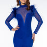 Front View Luxe Bandage Mesh Dress With Real Feathers