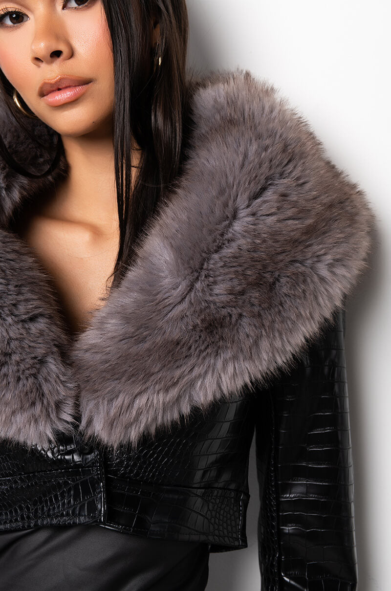 Extra View Luxe Gisele Crop Croc Moto Jacket