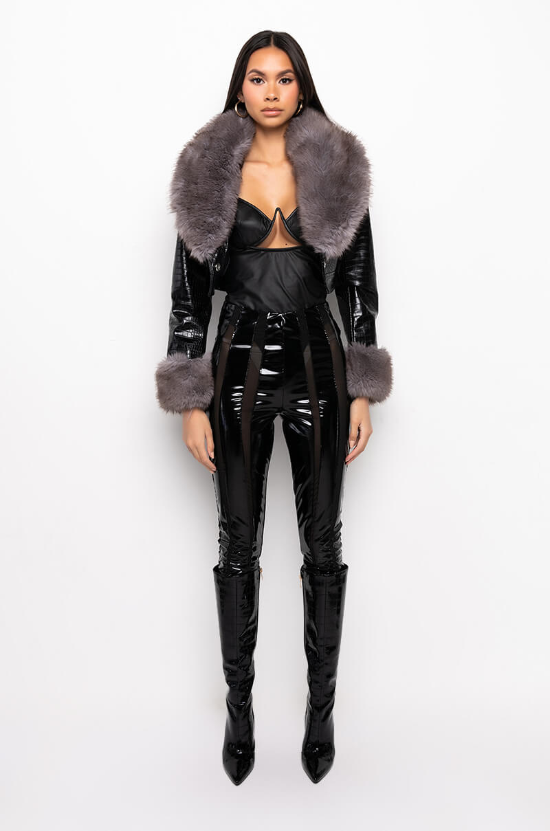 Extra View Luxe Gisele Crop Croc Moto Jacket