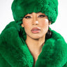 Front View Luxe Jenny Faux Fur Headband In Green