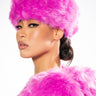 Front View Luxe Jenny Faux Fur Headband In Pink