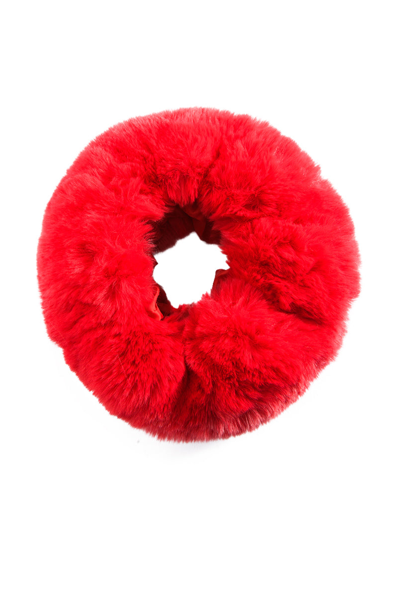 Back View Luxe Jenny Faux Fur Headband In Red