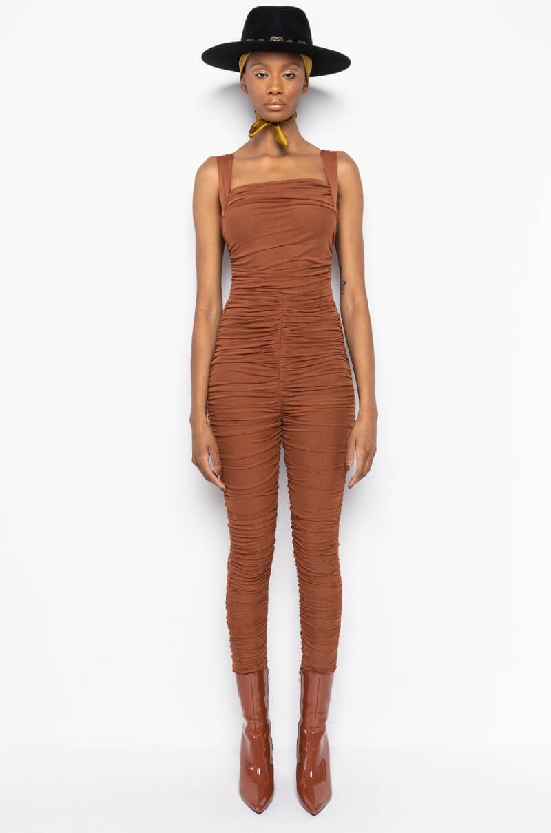 Detail View Luxe Ruched Bandage Mesh Jumpsuit