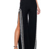 Front View Luxurious Pearl And Rhinestone Detailed Trousers With Side Slits