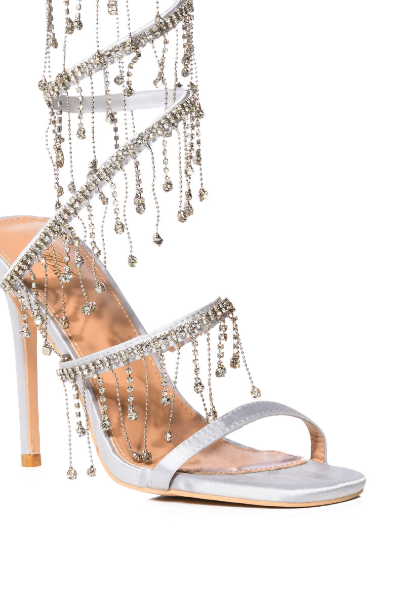 Full View Luxury Please Embellished Rhinestone Stiletto Sandal In Silver 4