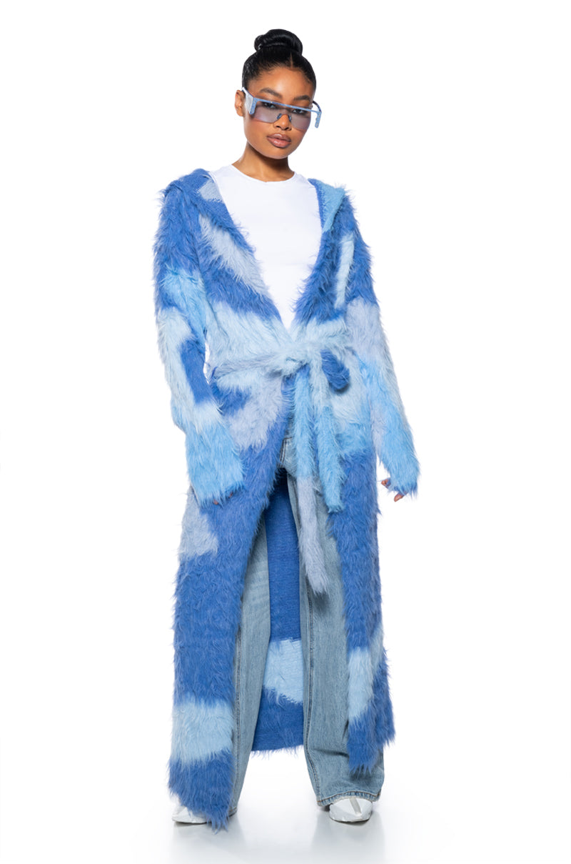 Side View Lyla Ultra Fuzzy Colorblock Hooded Cardigan