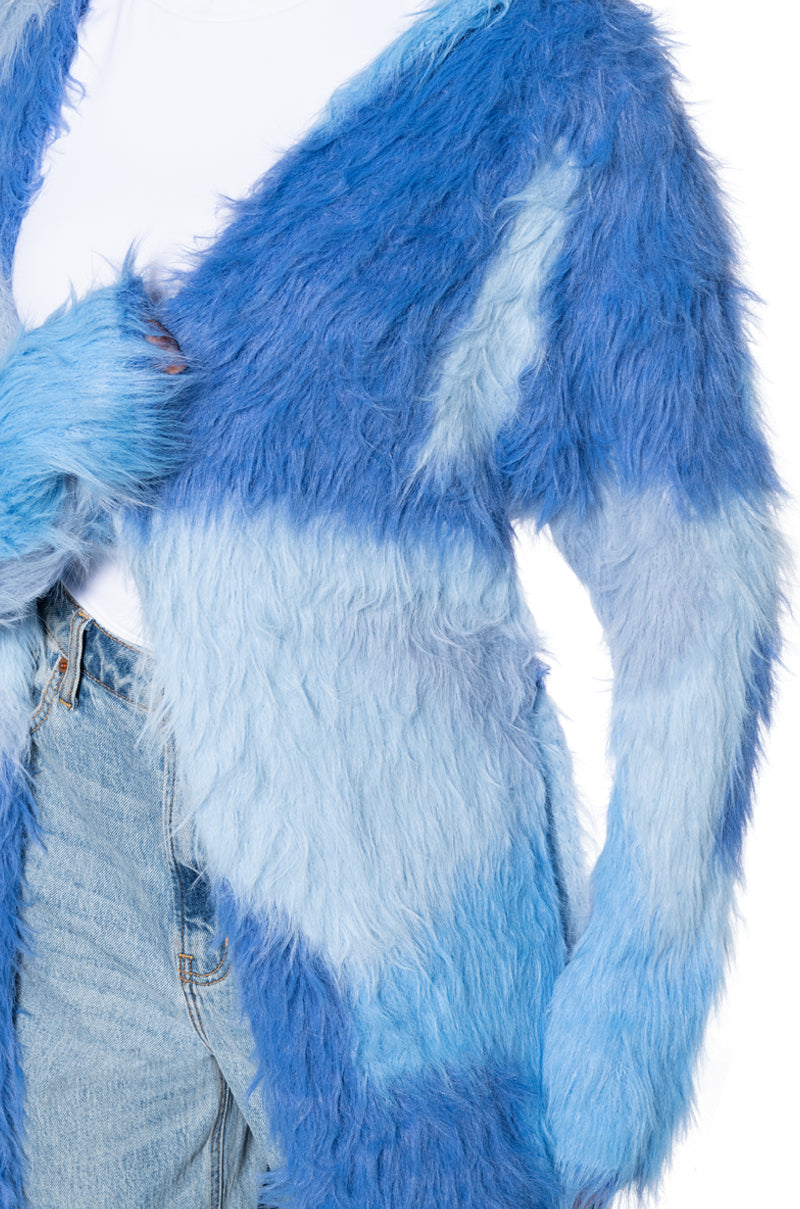 Full View Lyla Ultra Fuzzy Colorblock Hooded Cardigan