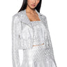 Front View Lynlee Pearl Embellished Sparkly Silver Moto Jacket