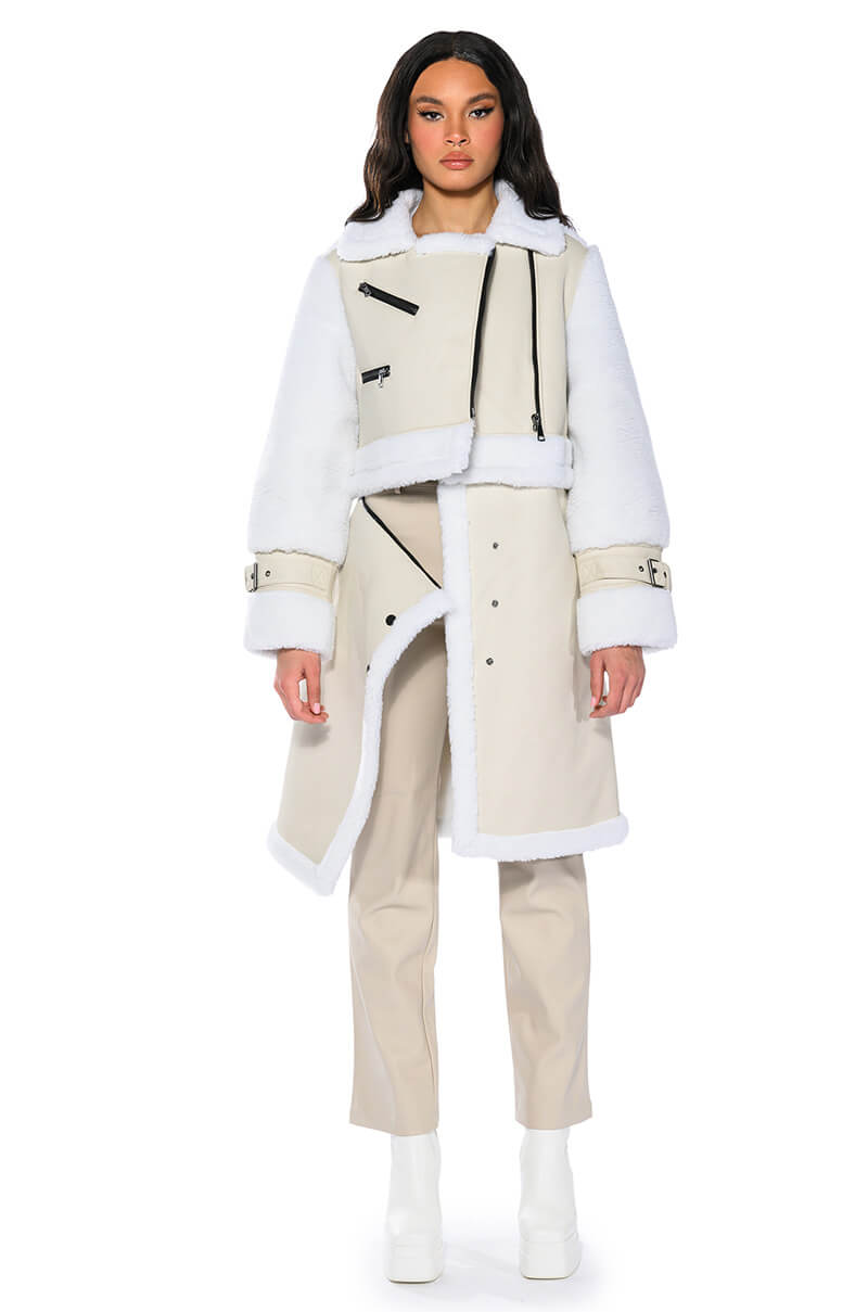 Side View Macky Break Apart Teddy Pleather Trench