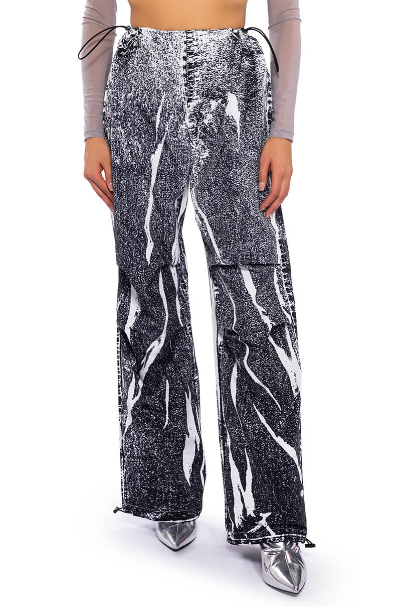 Front View Macy Faux Denim Look Parachute Pant
