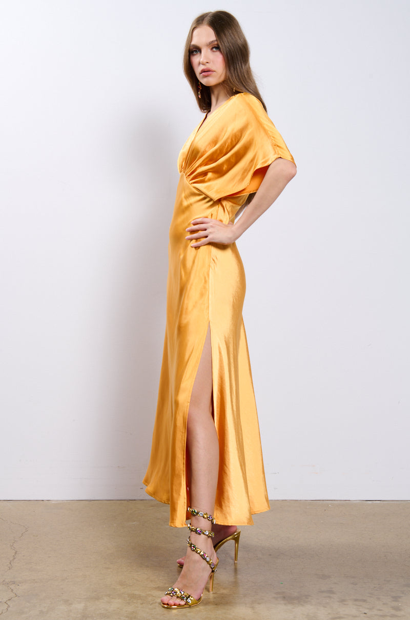 yellow satin maxi dress MAD IN LOVE SATIN MAXI DRESS – AKIRA