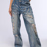 Front View Maddie Wide Leg Distressed Jeans