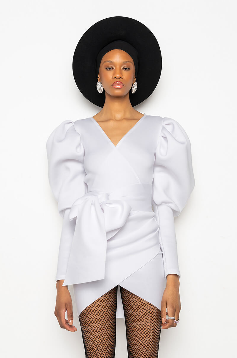 Back View Made For The Glam Puff Sleeve Mini Dress