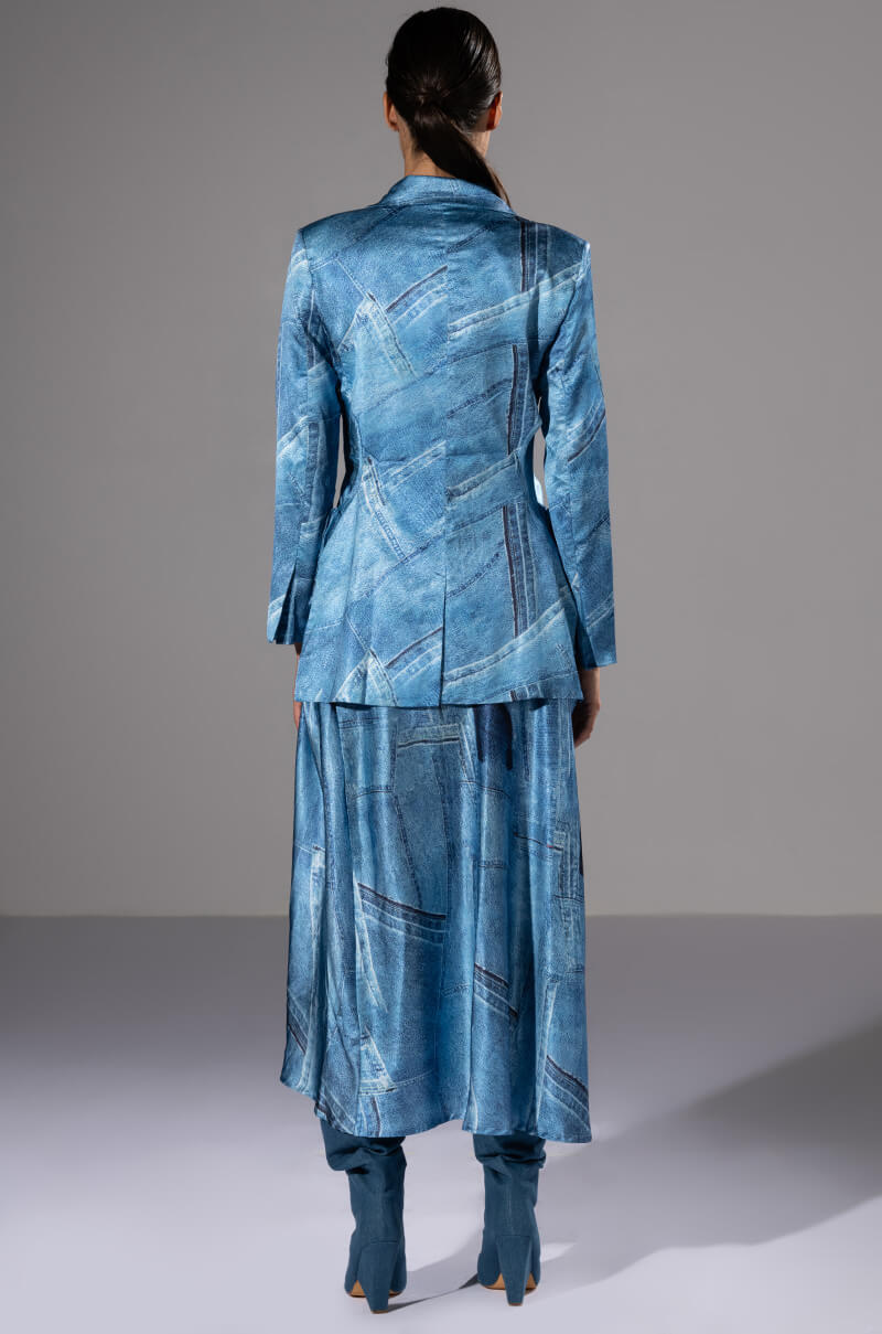 Extra View Made You Look Printed Midi Dress And Cutout Blazer Set