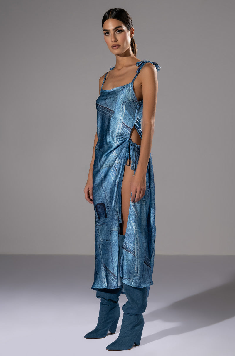 Side View Made You Look Printed Midi Dress And Cutout Blazer Set