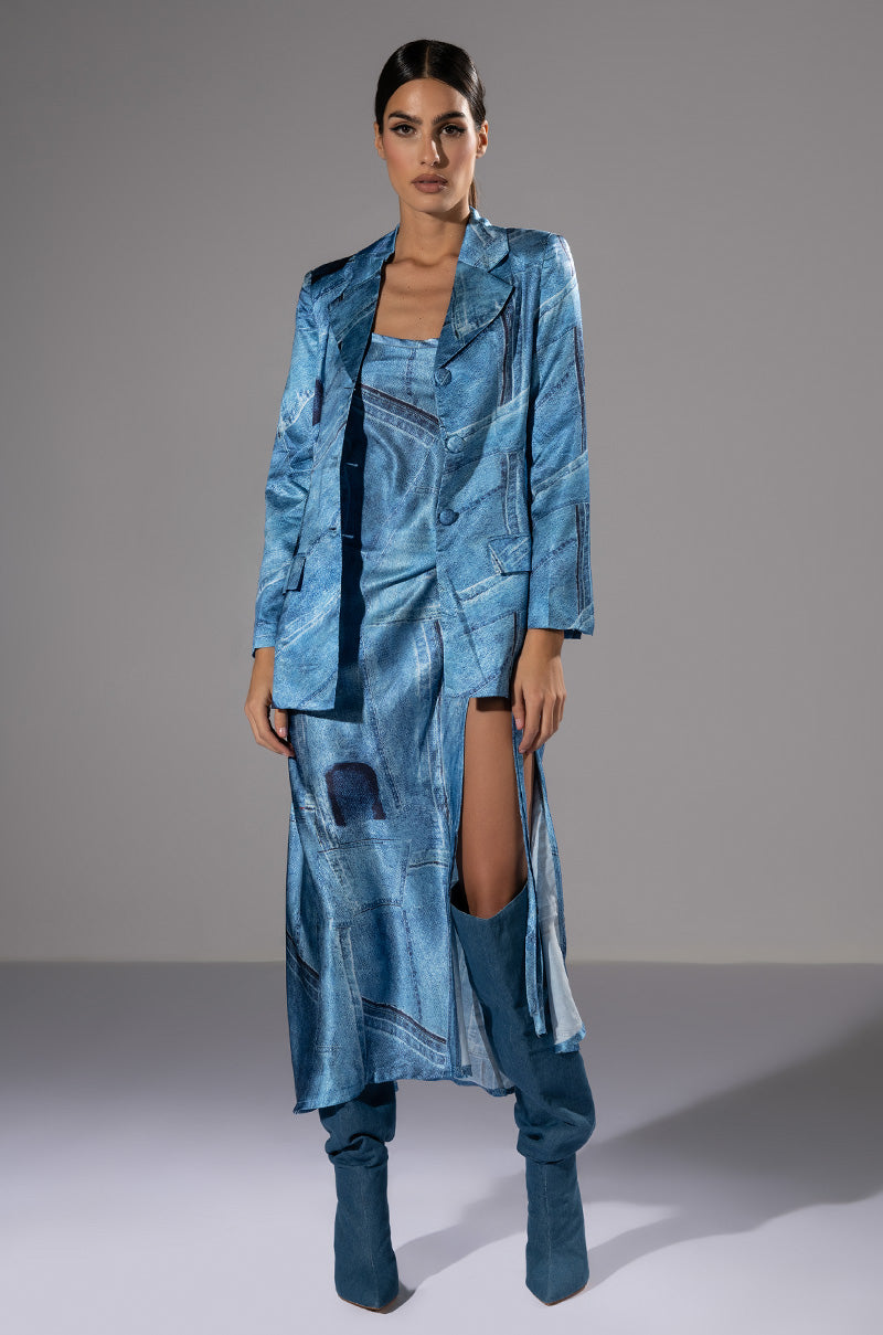Back View Made You Look Printed Midi Dress And Cutout Blazer Set