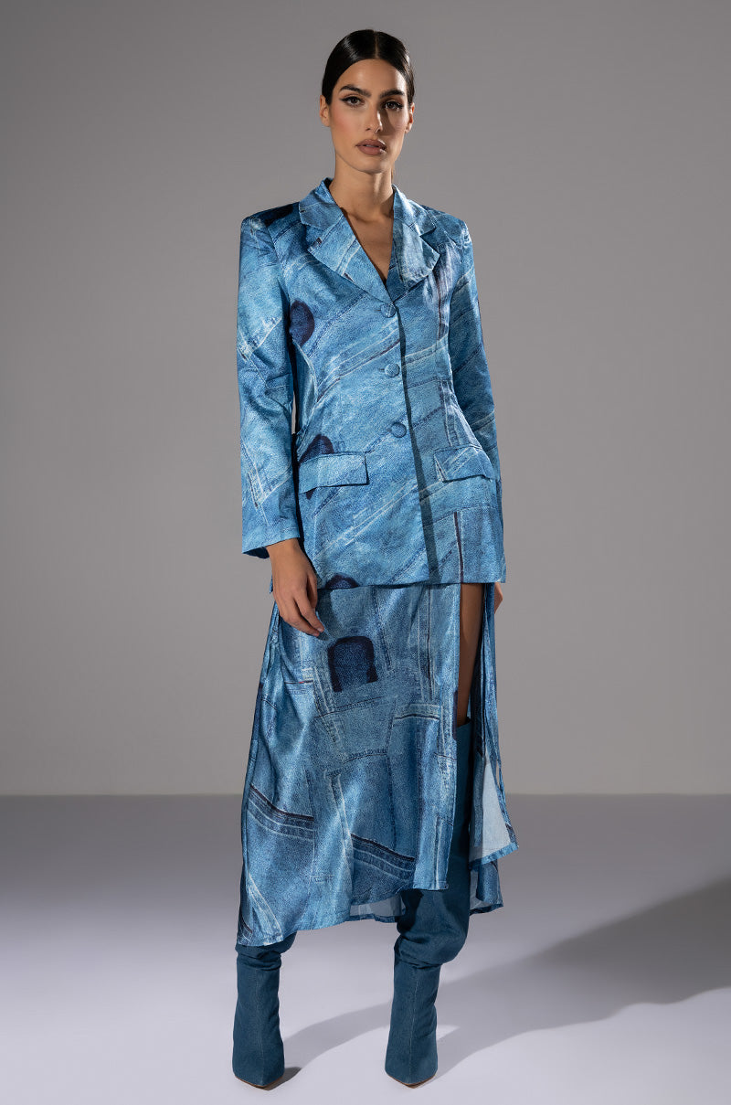 Detail View Made You Look Printed Midi Dress And Cutout Blazer Set