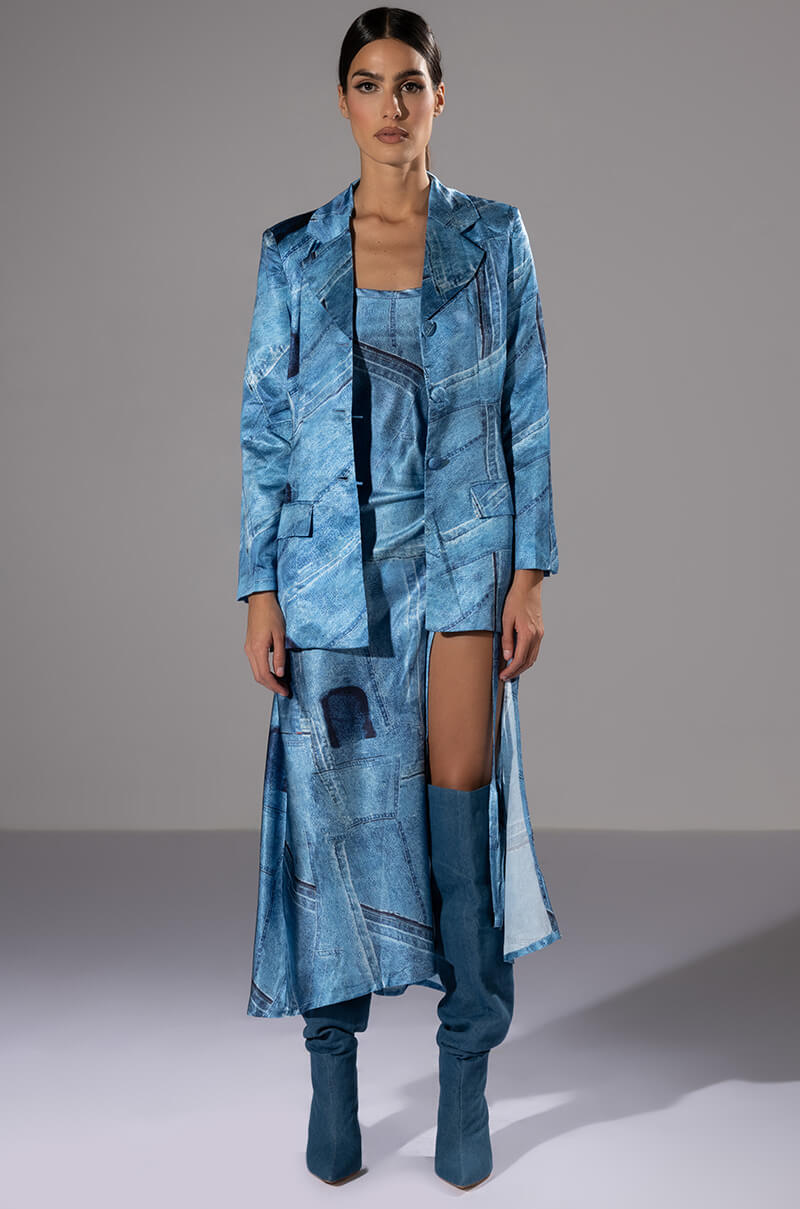 Extra View Made You Look Printed Midi Dress And Cutout Blazer Set