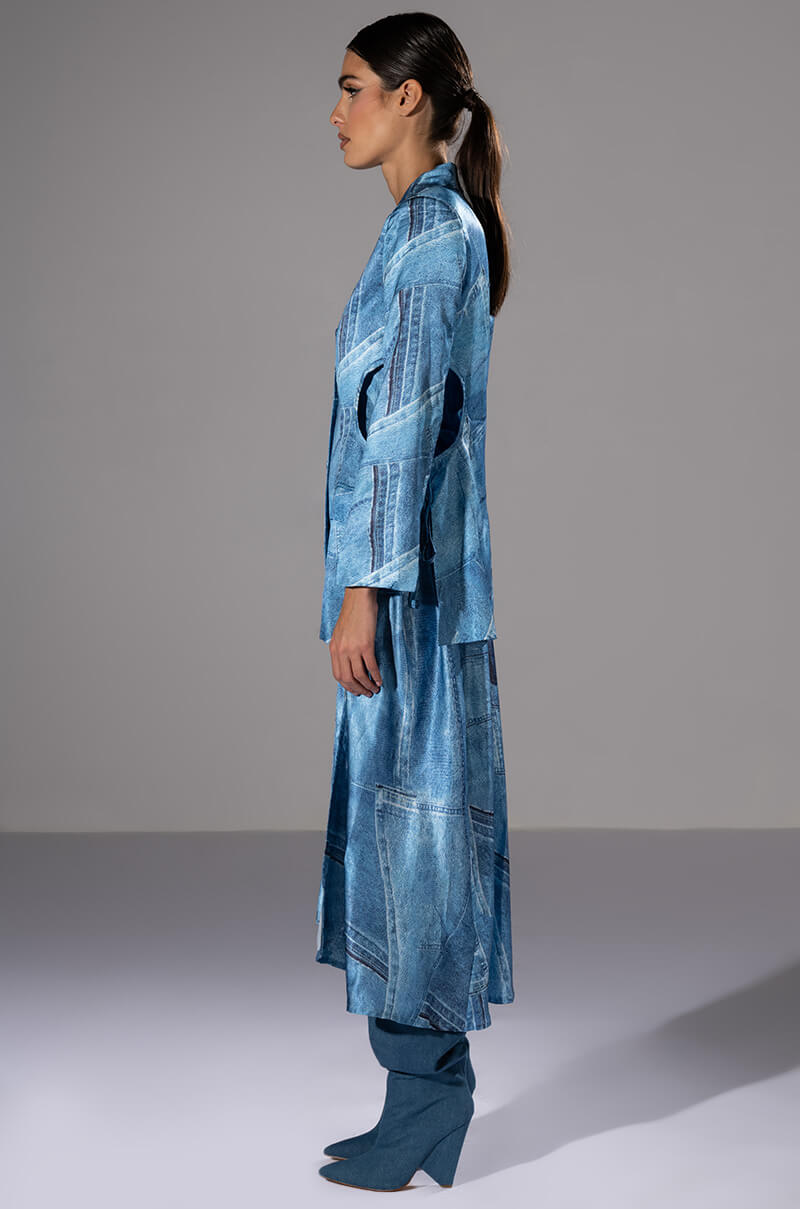 Extra View Made You Look Printed Midi Dress And Cutout Blazer Set