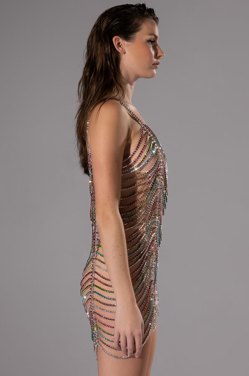 Detail View Made You Look Rhinestone Link Layering Mini Dress