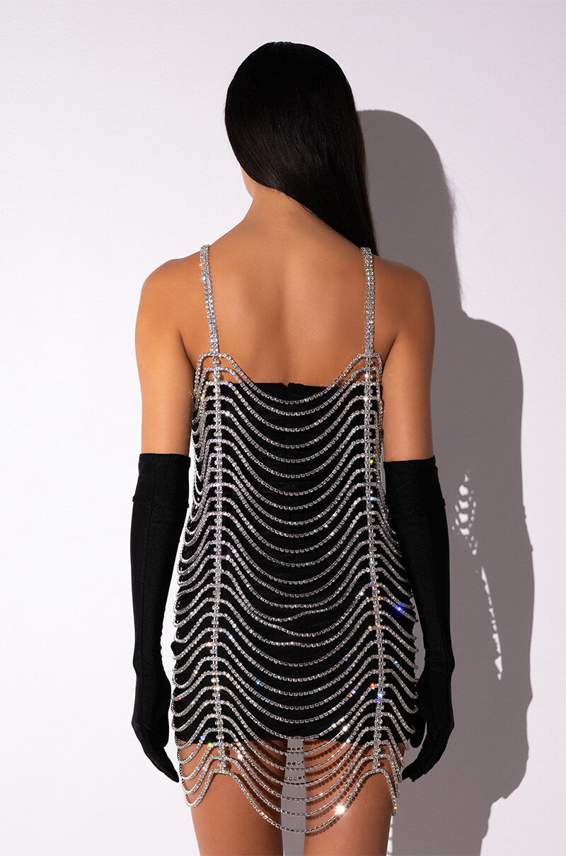Full View Made You Look Rhinestone Link Layering Mini Dress