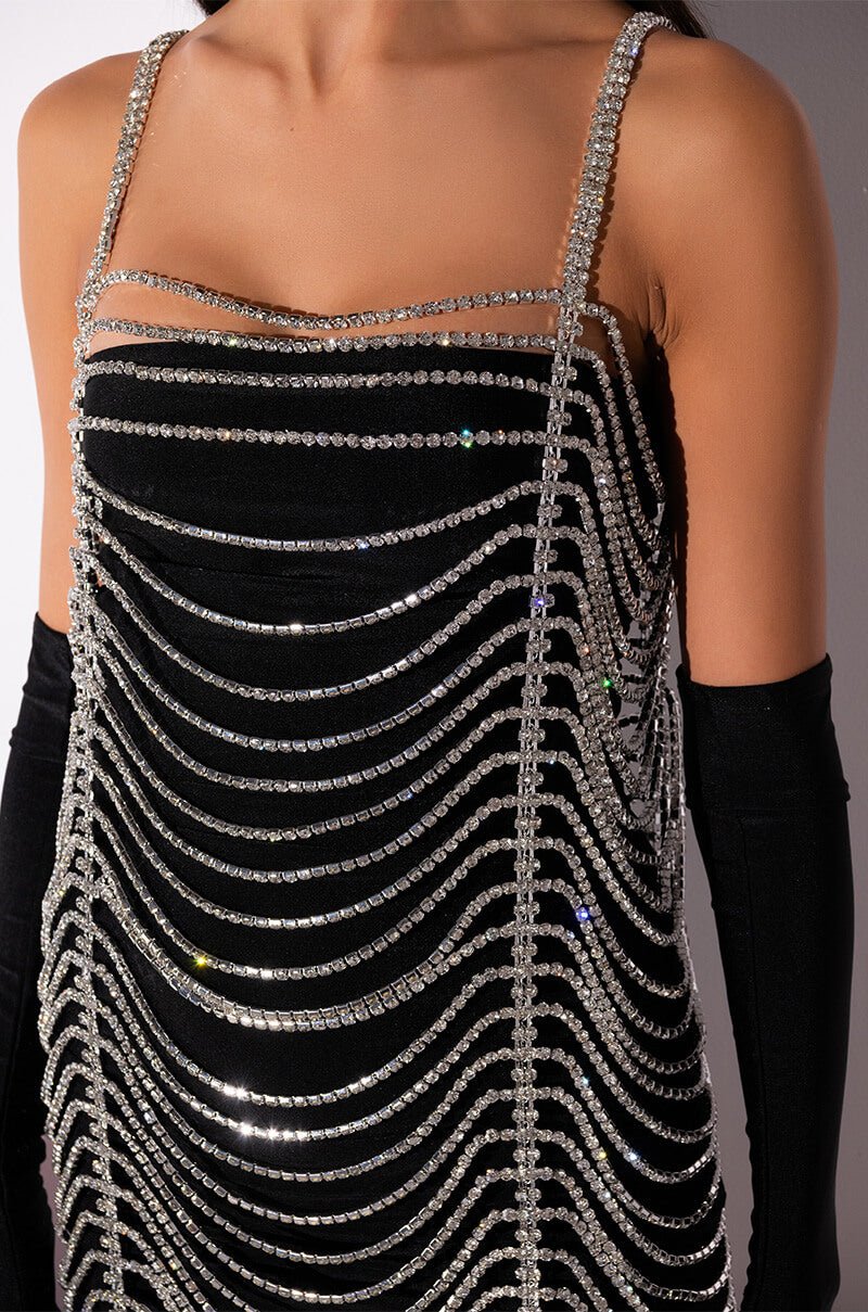 Extra View Made You Look Rhinestone Link Layering Mini Dress