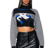 Front View Mademoiselle Noir Mock Neck Checkered Knit Sweater