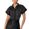 Front View Mafiosa Rhinestone Stripe Cropped Button Down