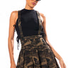 Front View Major General Pleated Denim Suspender Skirt