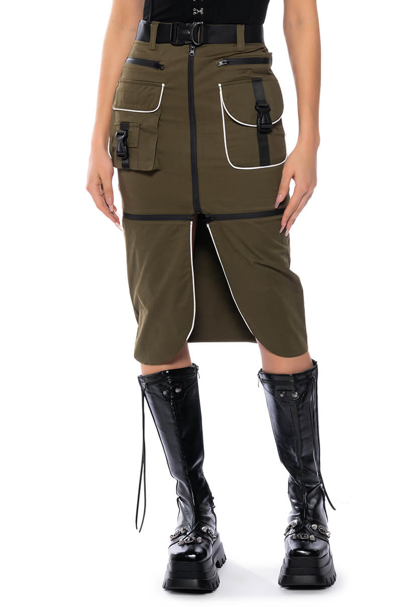 Front View Major Mood Convertible Cargo Midi Skirt