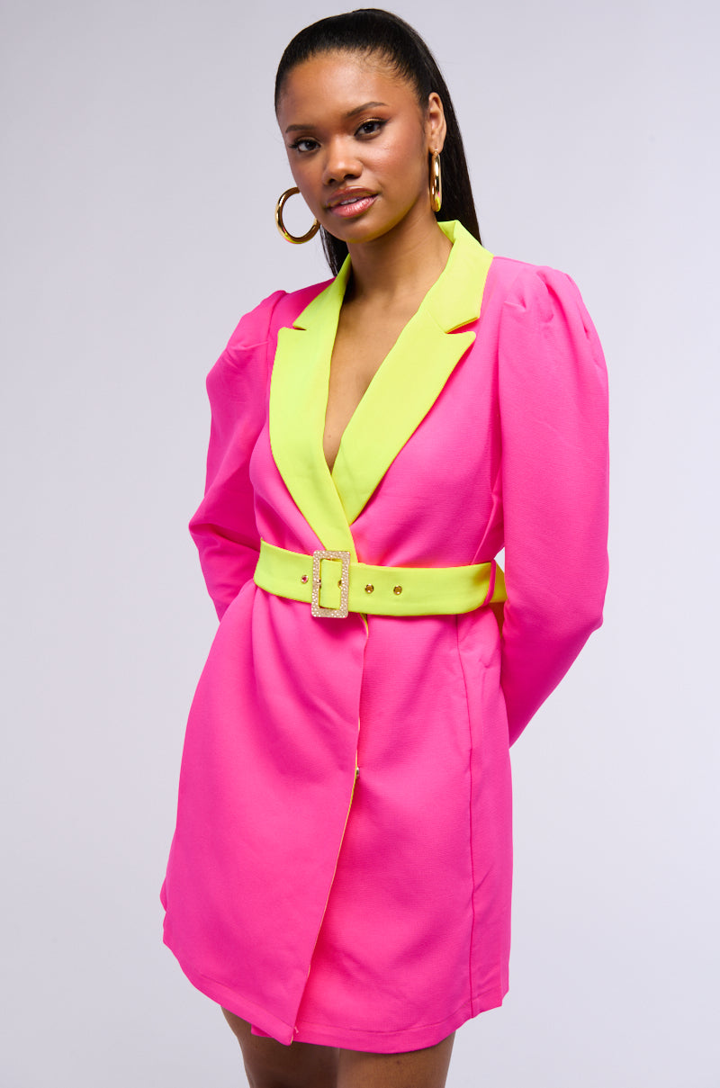 Front View Major Throwback Neon Blazer Dress 0