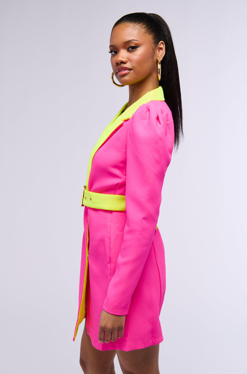 Back View Major Throwback Neon Blazer Dress 2