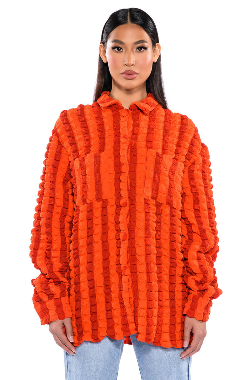 Front View Major Throwback Popcorn Long Sleeve Button Down