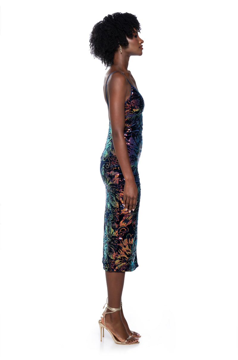 Back View Make A Move Sequin Midi Dress