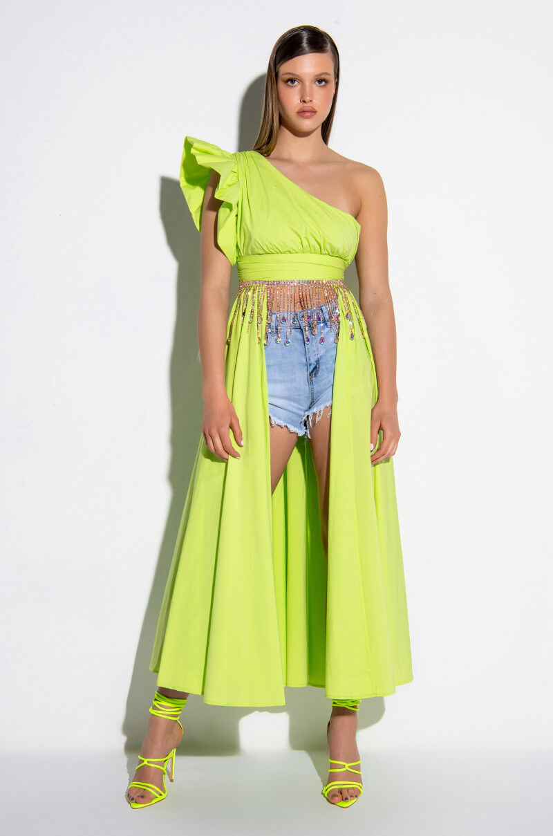 Front View Make An Entrance One Shoulder High Low Blouse