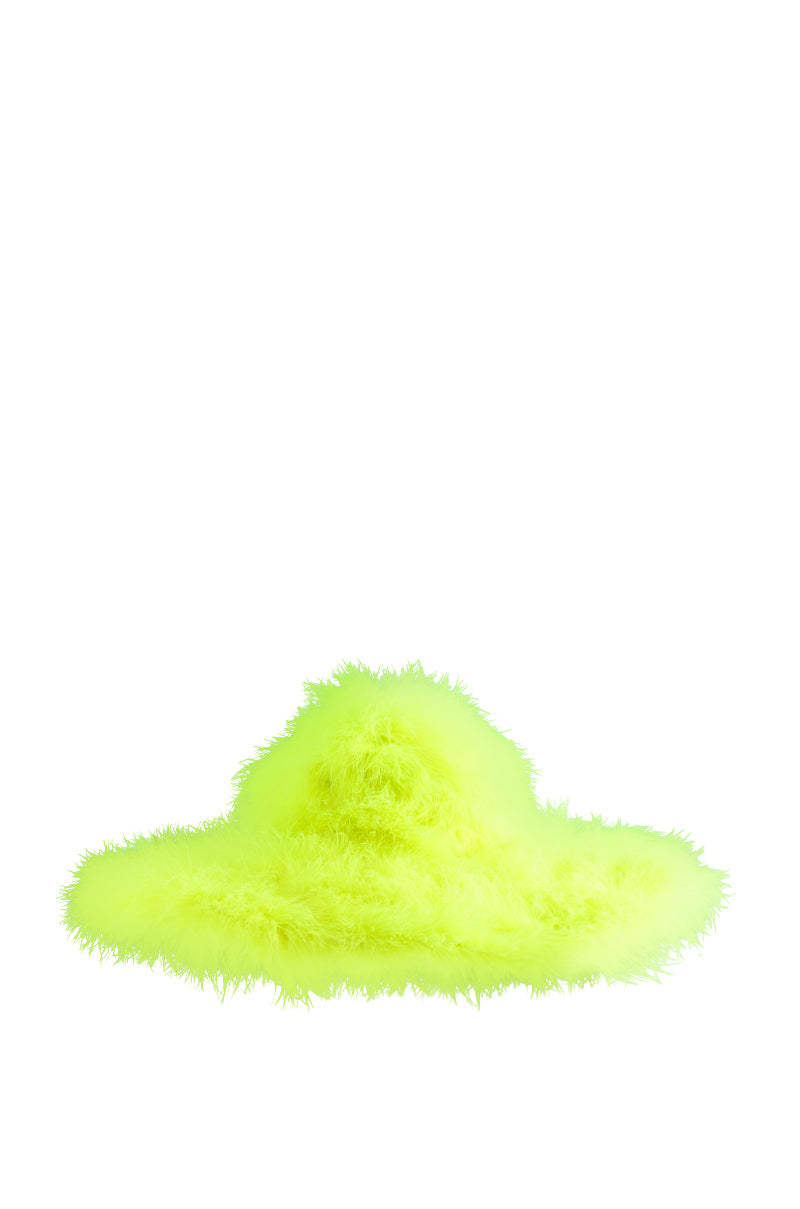 Side View Make It Fab Ostrich Feather Brim Hat In Lime