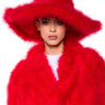 Front View Make It Fab Ostrich Feather Brim Hat In Red